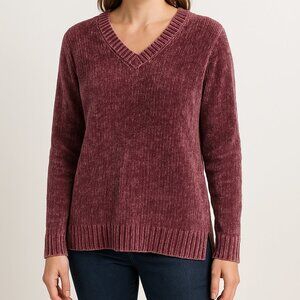 Orvis Plush Chenille V-Neck Sweater Plum Medium | Super Soft Cozy Textured Knit